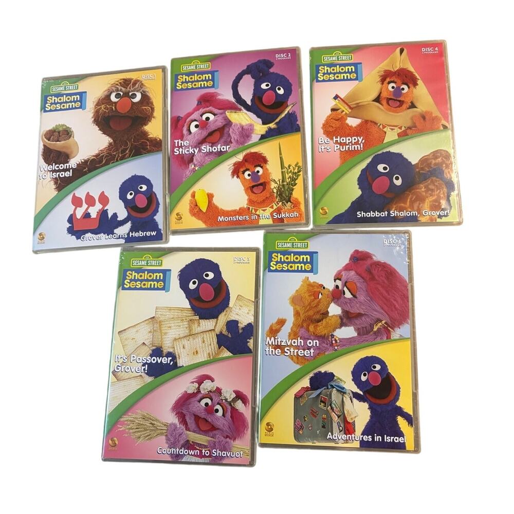 Shalom Sesame DVD Lot (5 Discs) Grover Holidays & Hebrew Learning Passover